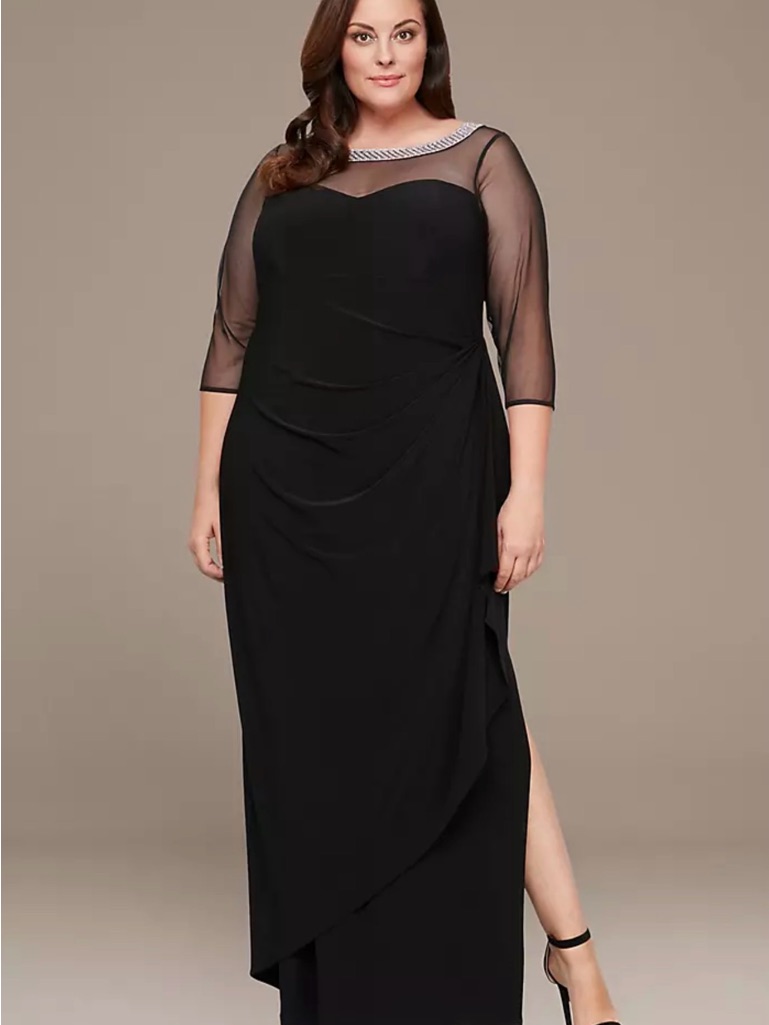 Elegant Black Mesh Evening Dress With Embellished Collar